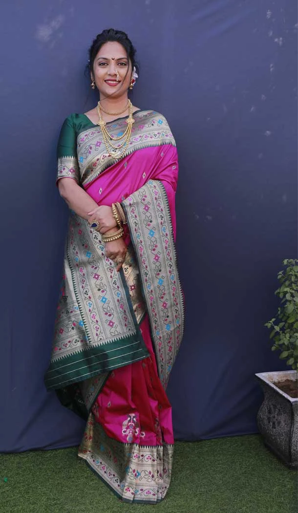 Party Wear Rani Pink Color Jacquard Work Banarasi Silk Designer Saree -4708156906