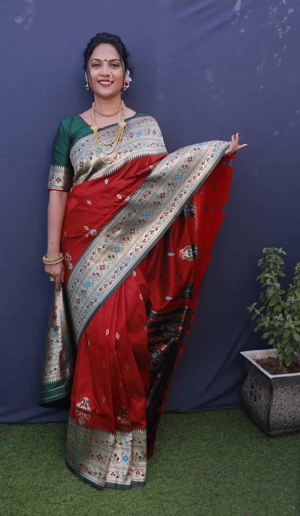 Party Wear Red Color Jacquard Work Banarasi Silk Designer Saree -4708156907