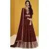 Adorable Brown Color Faux Georgette Embroidery Pakistani Style Anarkali Salwar Kameez -4710156912