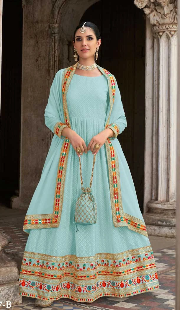 Sky Blue Color Georgette Embroidery Designer Anarkali Salwar Kameez -4713156930