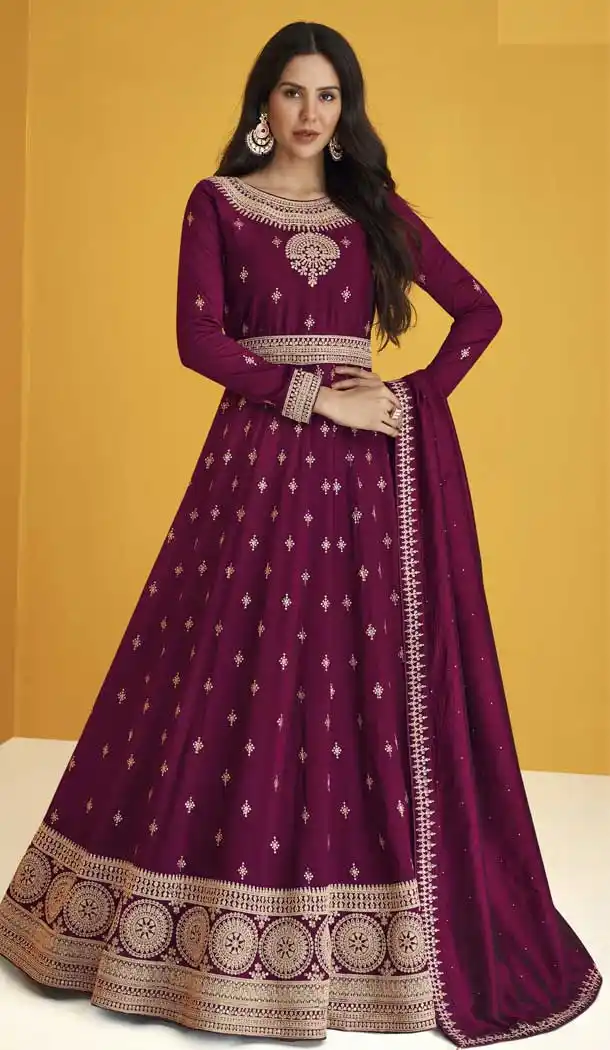 Purple Color Embroidery Work Faux Georgette Anarkali Plus Size Salwar Kameez -4725157010