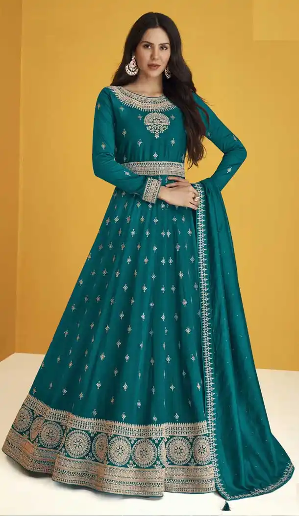 Rama Blue Color Embroidery Work Faux Georgette Anarkali Plus Size Salwar Kameez -4725157012
