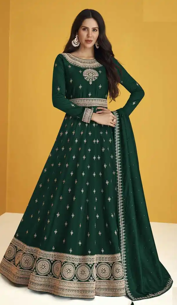 Green Color Embroidery Work Faux Georgette Anarkali Plus Size Salwar Kameez -4725157014