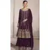 Fox Georgette Heavy Embroidery Work Palazzo Style Suits in Wine Color -4756157290