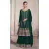 Fox Georgette Heavy Embroidery Work Palazzo Style Suits in Green Color -4756157291