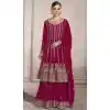 Fox Georgette Heavy Embroidery Work Palazzo Style Suits in Pink Color -4756157292