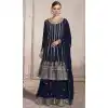 Fox Georgette Heavy Embroidery Work Palazzo Style Suits in Navy Blue Color -4756157293