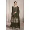 Fox Georgette Heavy Embroidery Work Palazzo Style Suits in Mehndi Green Color -4756157294