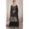Fox Georgette Heavy Embroidery Work Palazzo Style Suits in Black Color -4756157295