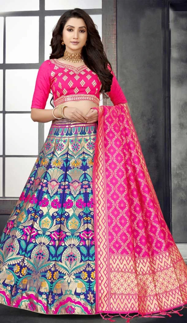 Banarasi Meenakari Rani Pink Color Jacquard Work Party Wear Women Lehenga Choli -4779157471