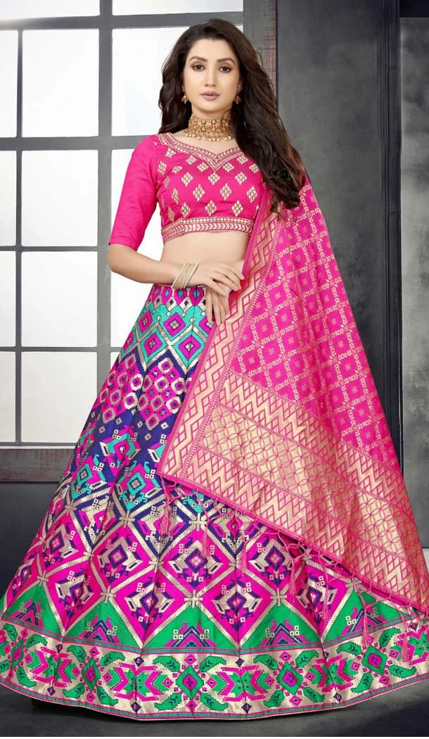 Sparkling Banarasi Meenakari Rani Pink Jacquard Work Party Wear Women Lehenga Choli -4779157474