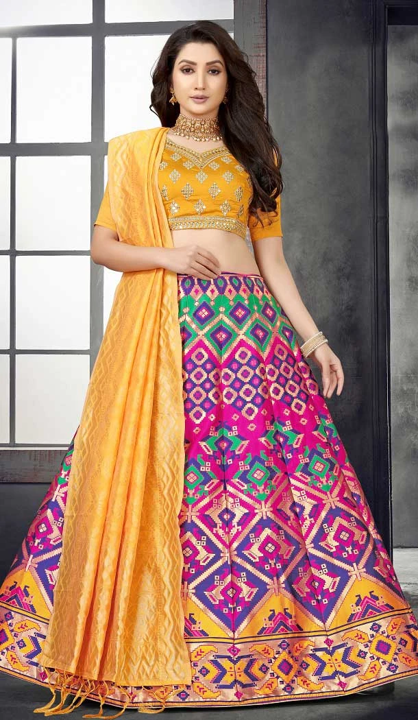 Banarasi Meenakari Multi Color Jacquard Work Party Wear Women Lehenga Choli -4779157477