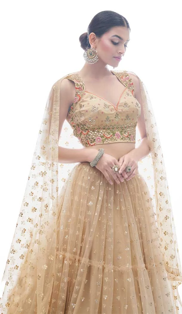 Soft Net Hand Work Beige Color Plus Size Designer Lehenga Choli -4781157491