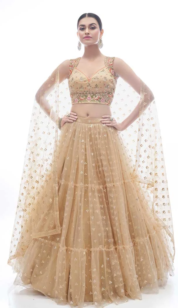 Soft Net Hand Work Beige Color Plus Size Designer Lehenga Choli -4781157491