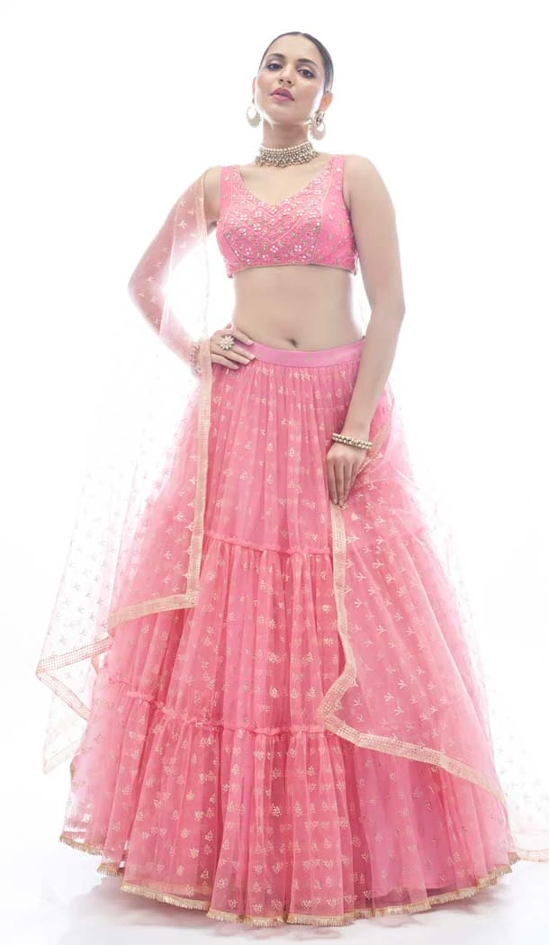 Soft Net Hand Work Baby Pink Color Plus Size Designer Lehenga Choli -4781157492