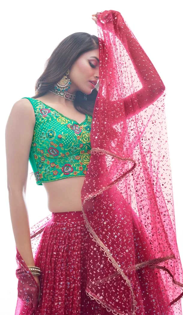 Soft Net Hand Work Rama Green Color Plus Size Designer Lehenga Choli -4781157493