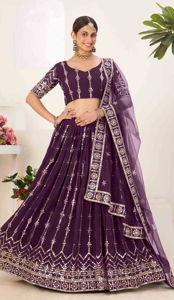 Purple Color Georgette Embroidery Work Designer Plus Size Lehenga Choli -4807157700