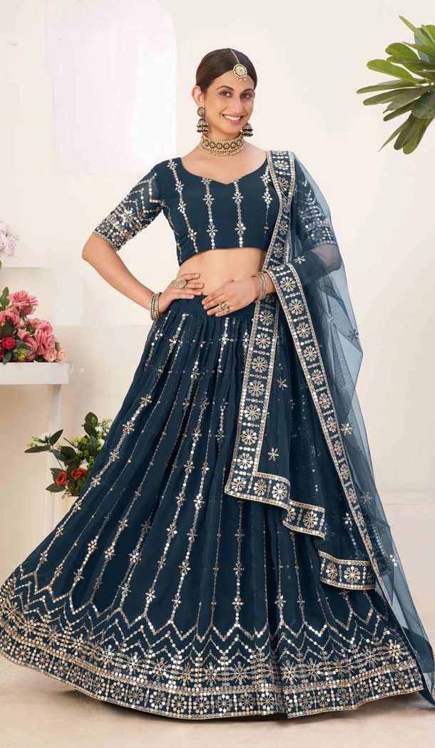 Navy Blue Color Georgette Embroidery Work Designer Plus Size Lehenga Choli -4807157701