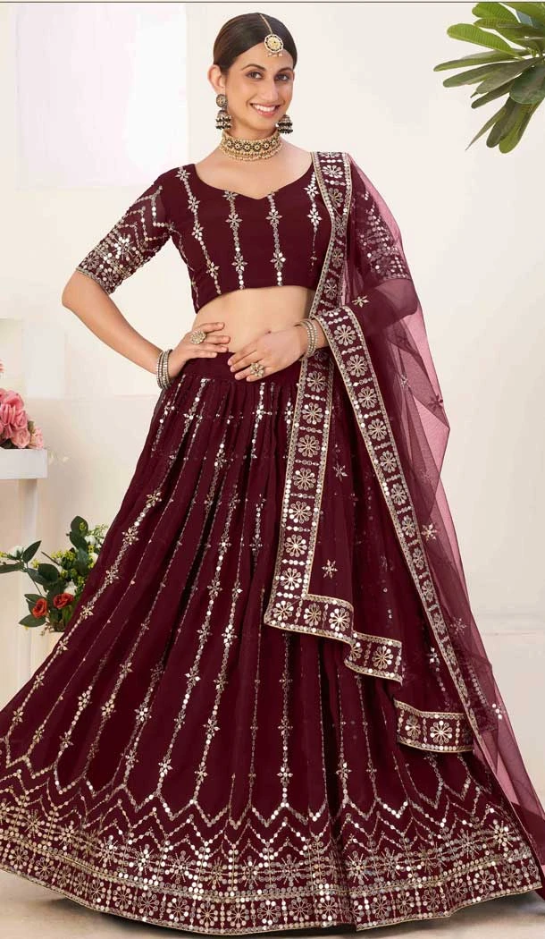Maroon Color Georgette Embroidery Work Designer Plus Size Lehenga Choli -4807157702