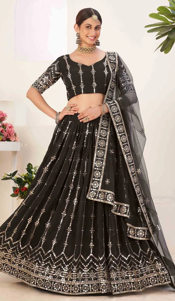 Black Color Georgette Embroidery Work Designer Plus Size Lehenga Choli -4807157703