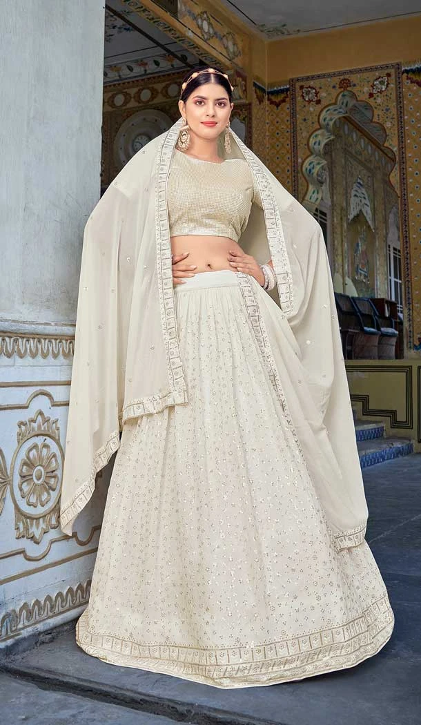 Off White Color Georgette Sequence Embroidered Designer Plus Size Lehenga Choli -4808157704