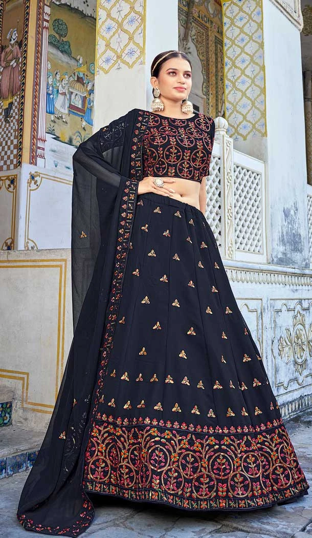 Navy Blue Color Georgette Sequence Embroidered Designer Plus Size Lehenga Choli -4808157706