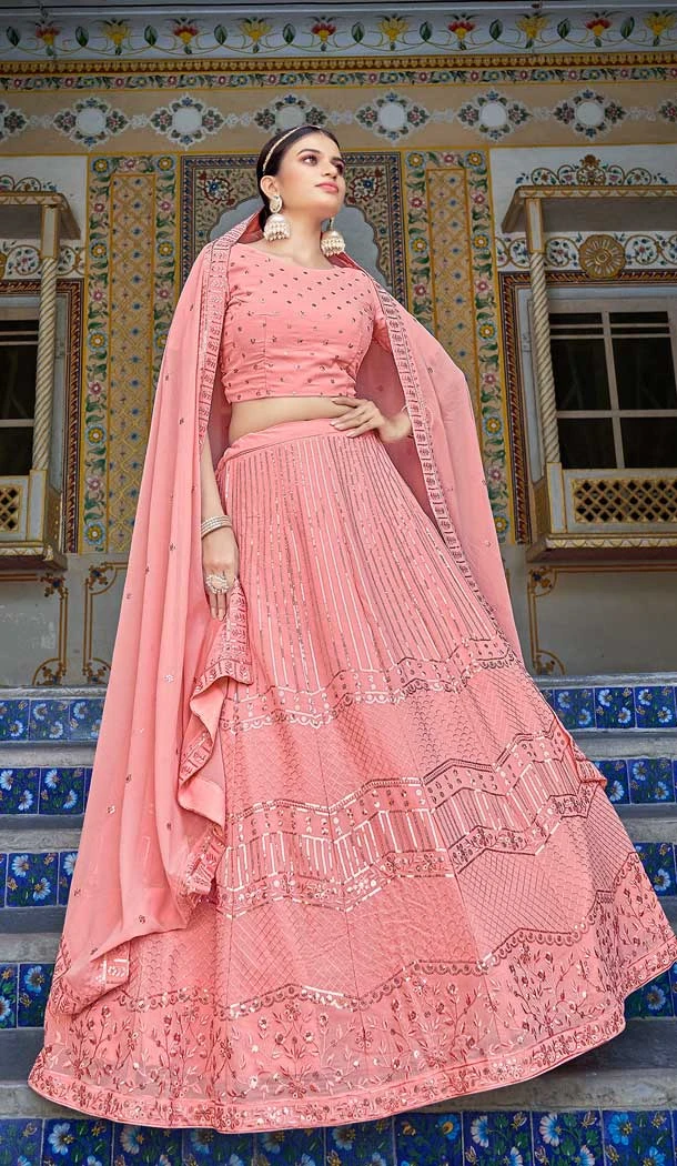 Pink Color Georgette Sequence Embroidered Designer Plus Size Lehenga Choli -4808157707