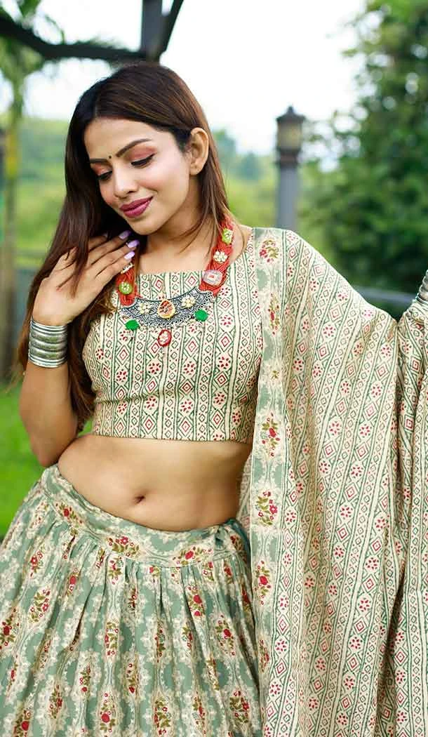 Grey Color Chanderi Cotton Printed With Foil Work Plus Size Women Lehenga Choli -4839157946