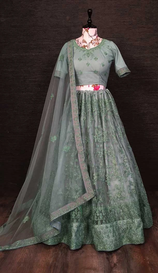 Grey Color Net Embroidery Work Traditional Wear Lehenga Choli -4849158033