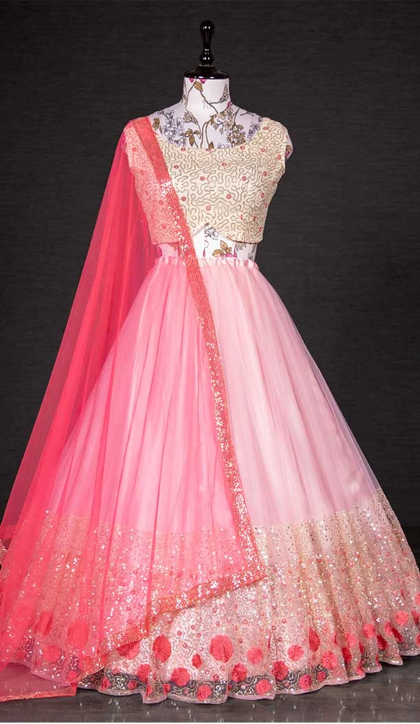 Net Lite Pink Color Embroidery Sequins Work Traditional Wear Lehenga Choli -4849158037