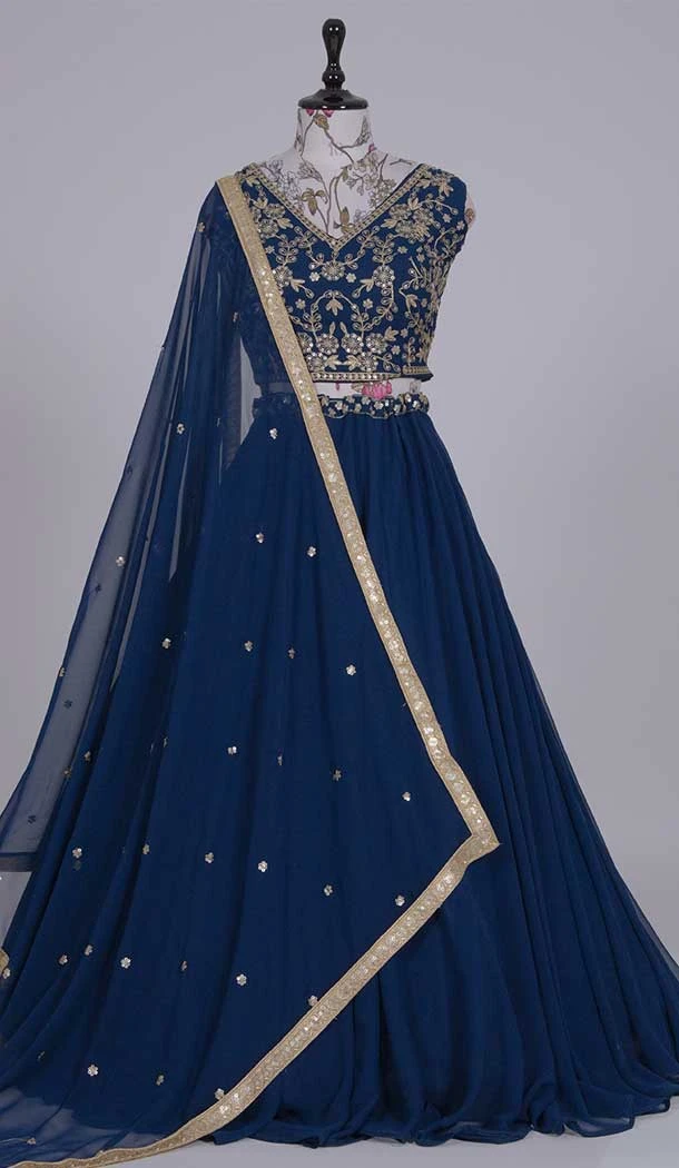 Georgette Embroidery Sequins Work Navy Blue Color Traditional Wear Lehenga Choli -4849158042