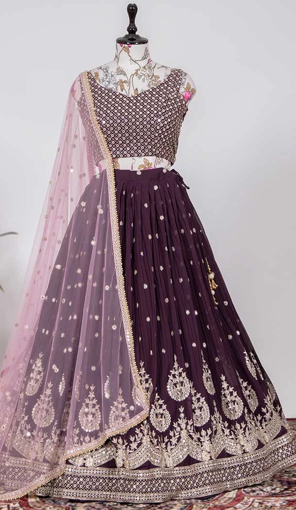 Georgette Purple Color Embroidery Thread Work Traditional Wear Lehenga Choli -4849158046