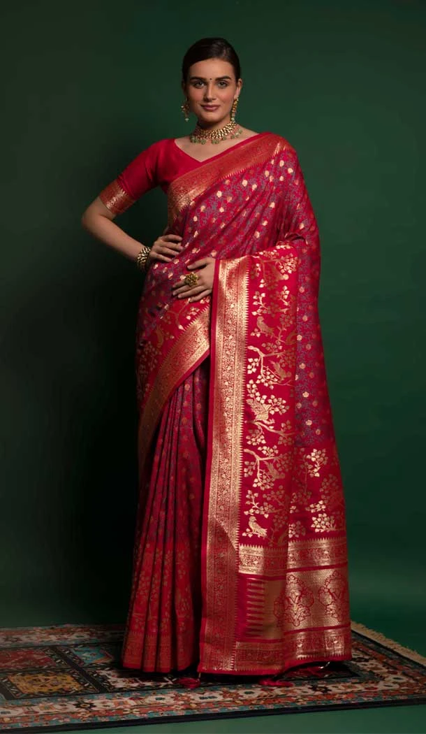 Rani Pink Color Silk Weaving Zari Work Traditional Party Wear Saree Blouse -4869158176