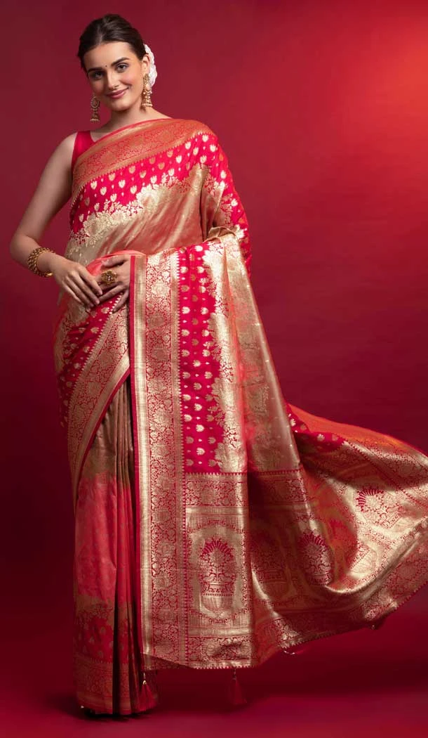 Silk Pink Color Weaving Zari Work Traditional Party Wear Saree Blouse -4869158177