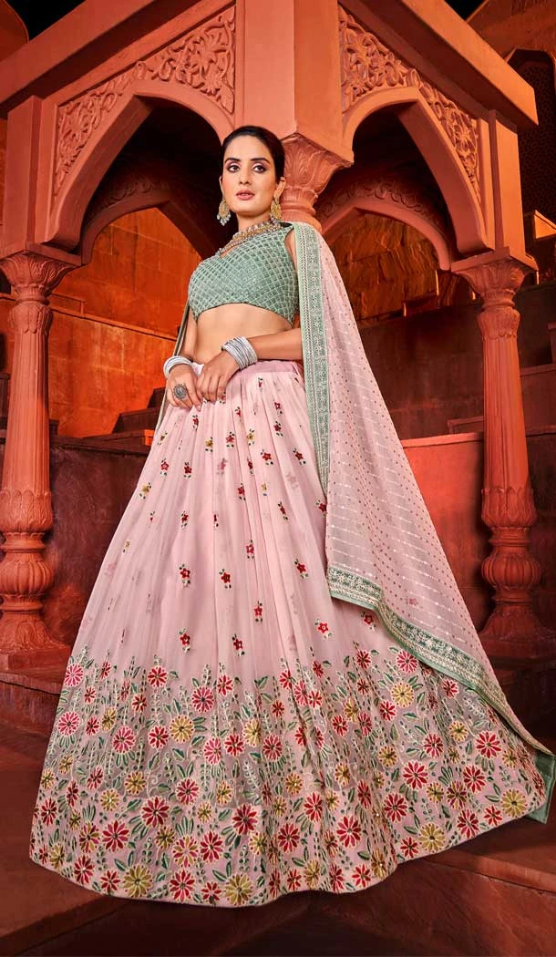 Light Pink Georgette Embroidered Work Designer Women Lehenga Choli -4871158192