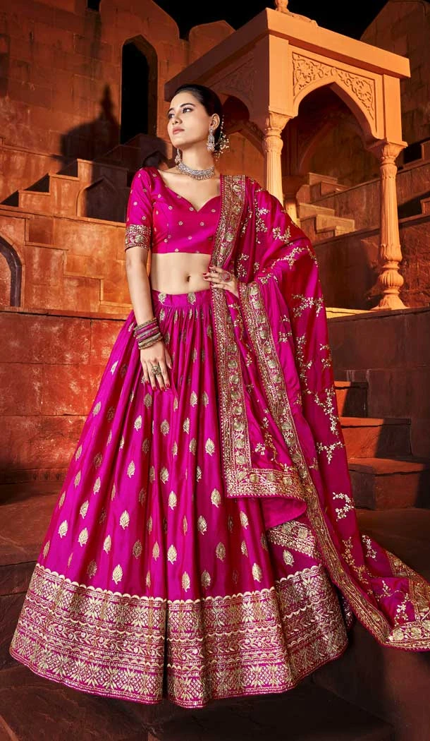 Rani Pink Rajwadi Sana Silk Embroidered Work Designer Women Lehenga Choli -4871158194