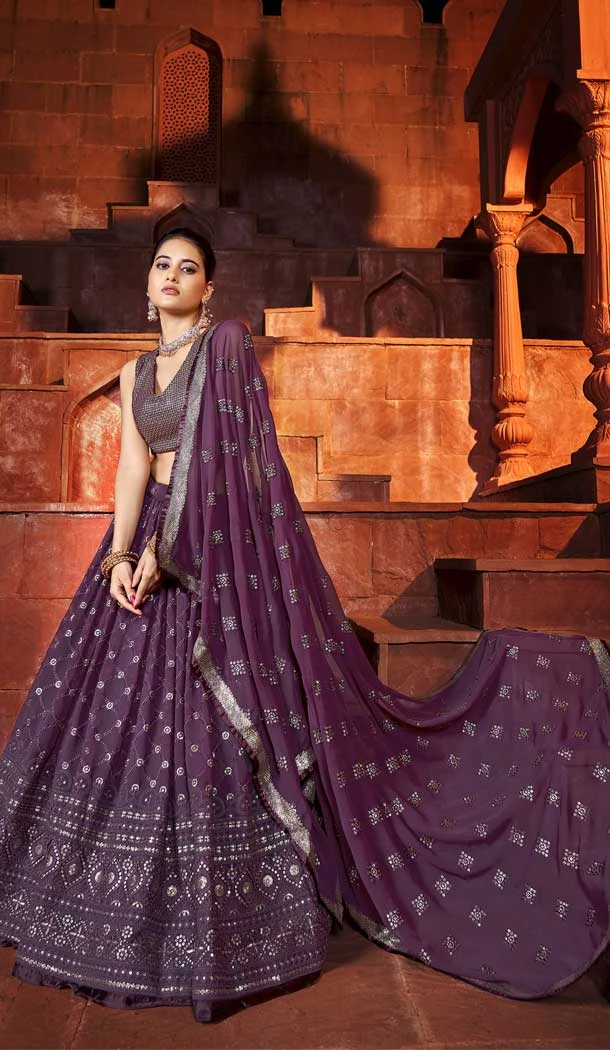 Wine Color Georgette Embroidered Work Designer Women Lehenga Choli -4871158195