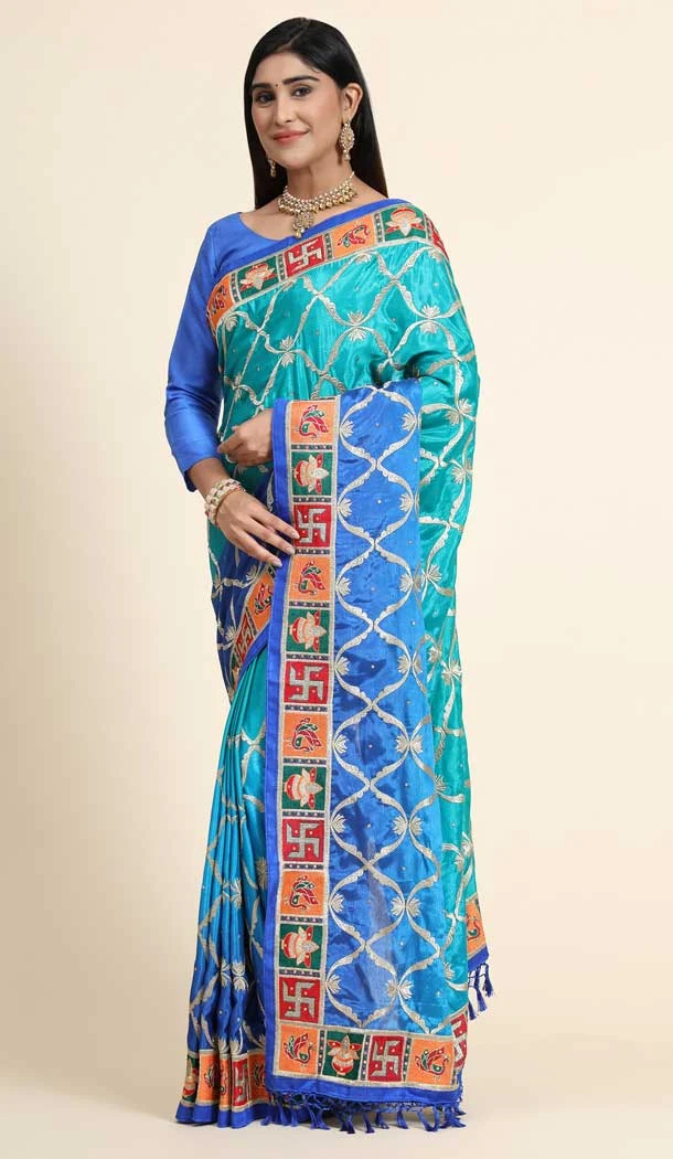 Light Sea Green Color Soft Silk Embroidery And Diamond Work Party Wear Saree -4907158496