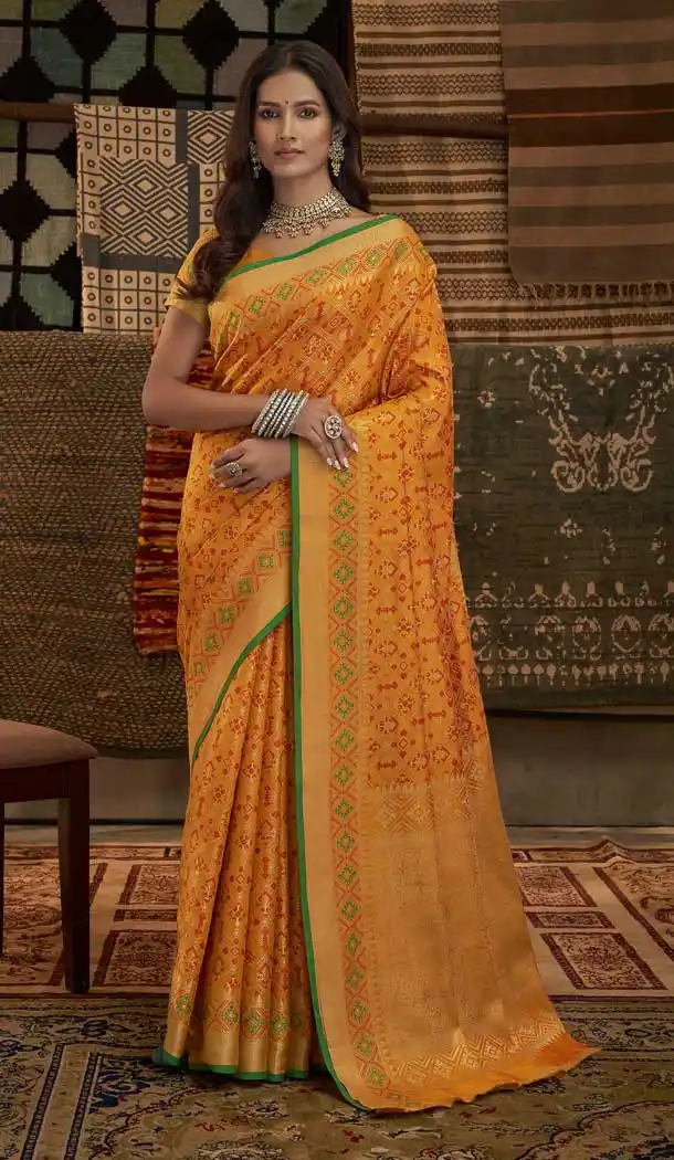 Chic Mustard Color Weaving Work Patola Silk Designer Party Wear Saree -4909158501