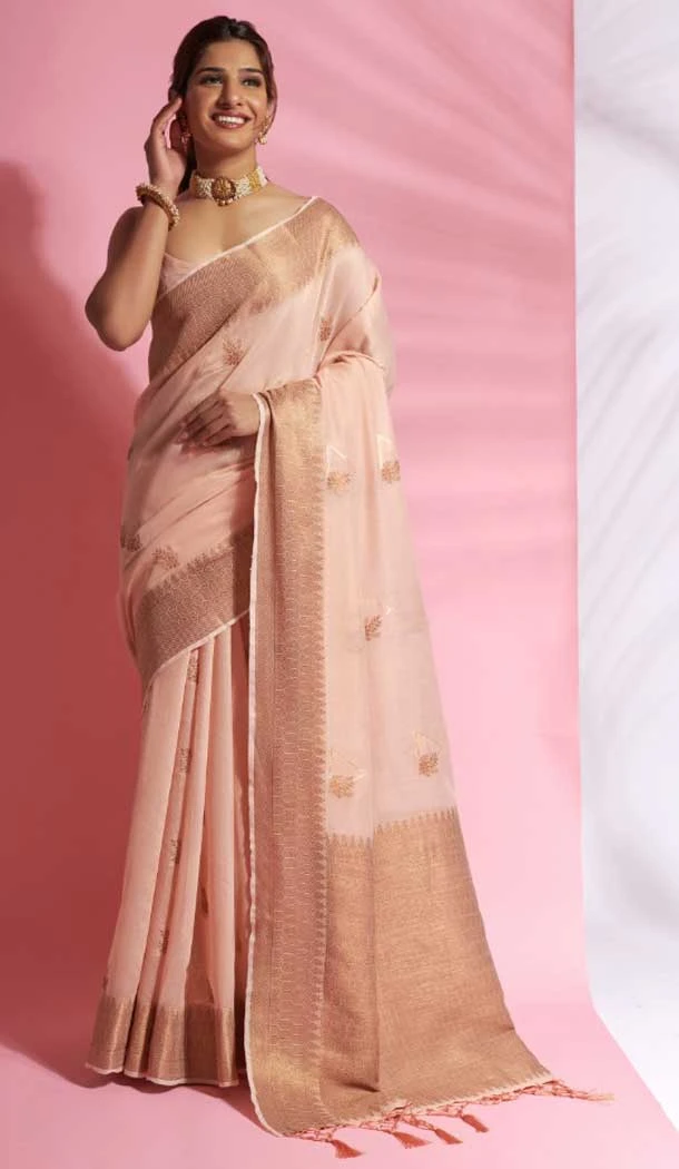 Light Peach Color Soft Cotton Weaving Work Party Wear Saree -4910158506