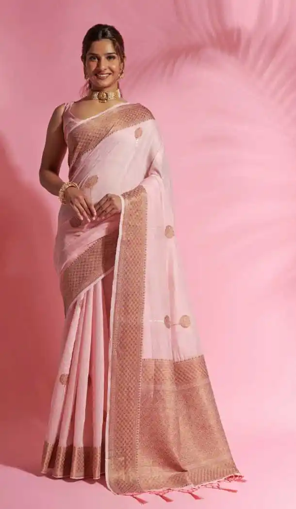Light Pink Color Soft Cotton Weaving Work Party Wear Saree -4910158508