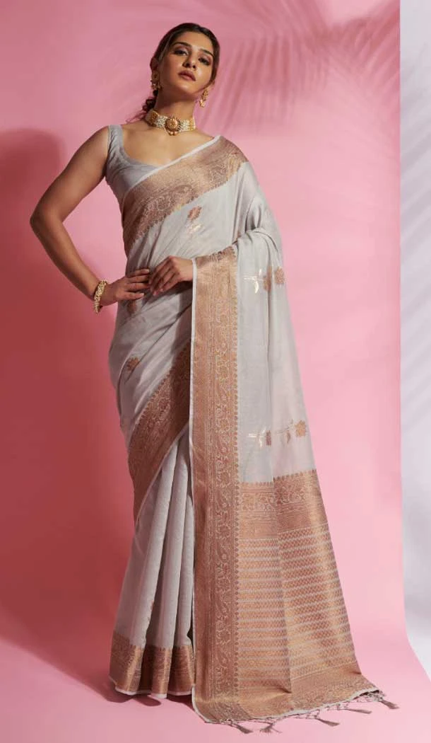 Classy Grey Color Soft Cotton Weaving Work Party Wear Saree -4910158509