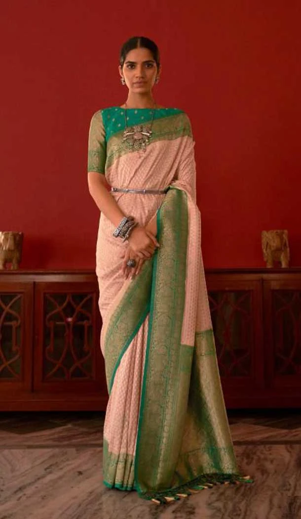Ethnic Light Pink Color Jacquard Work Party Wear Designer Silk Saree -4911158512