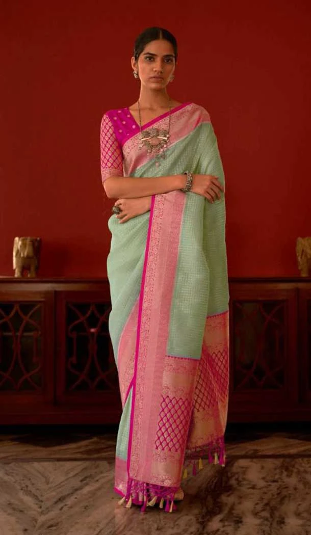 Charming Mint Color Jacquard Work Party Wear Designer Silk Saree -4911158513