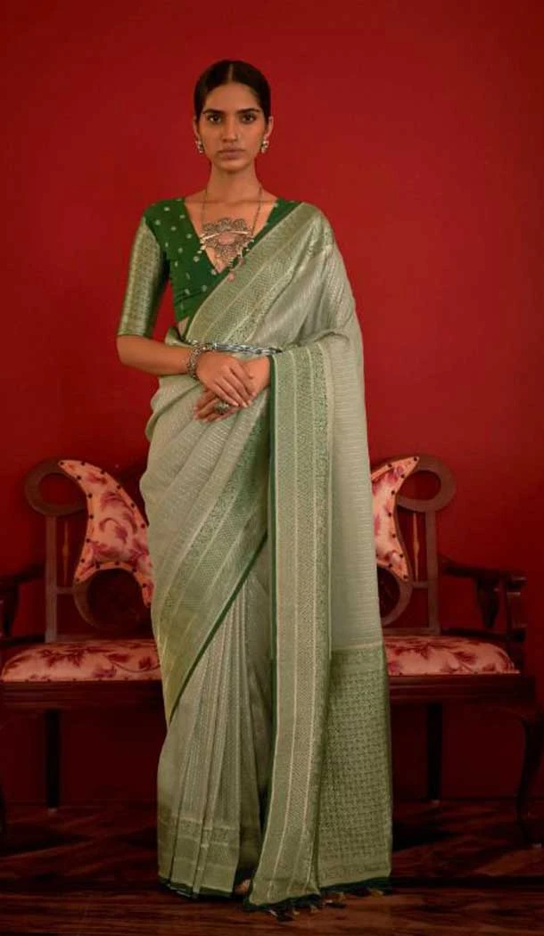 Magnificient Pista Color Jacquard Work Party Wear Designer Silk Saree -4911158515