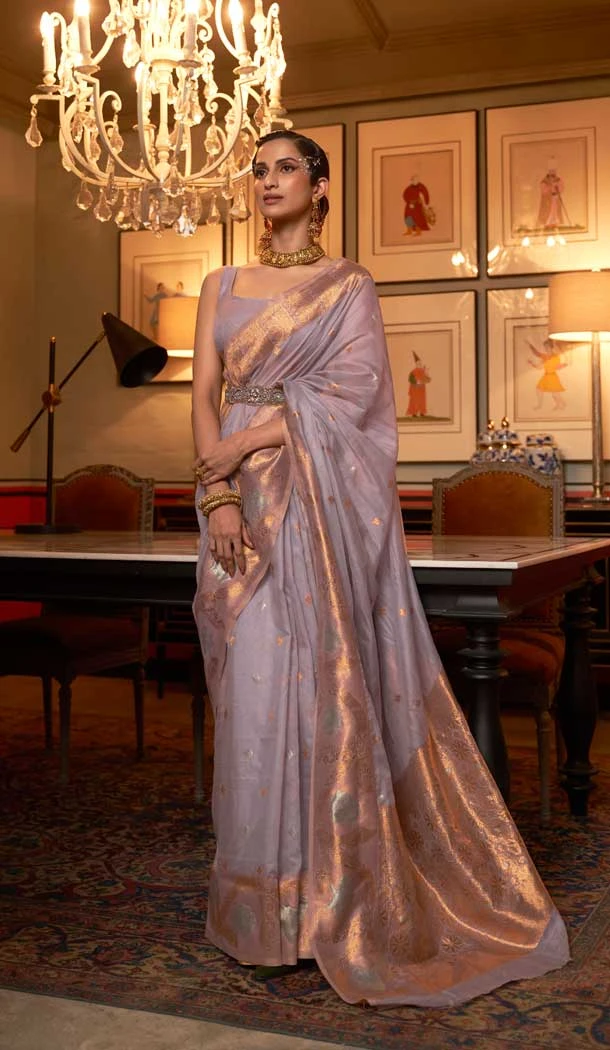 Party Wear Light Purple Color Weaving Work Silk Designer Saree Blouse -4912158521