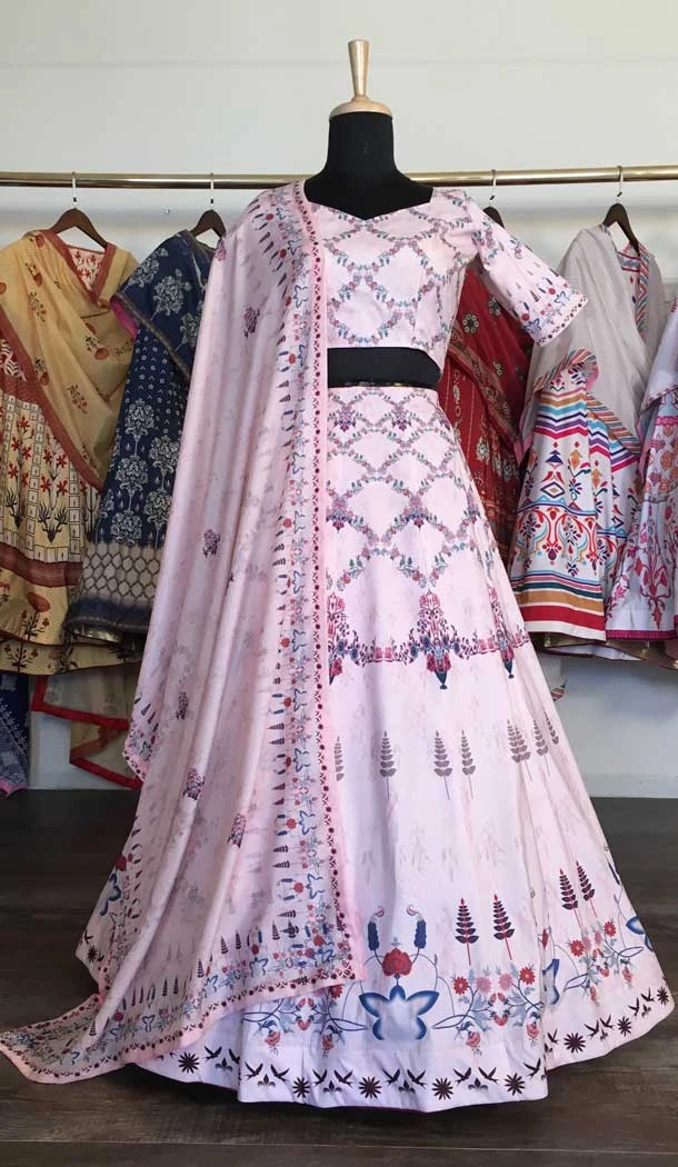 Ravishing White Color Vaishali Silk Printed Work Function Wear Lehenga Choli -489158412