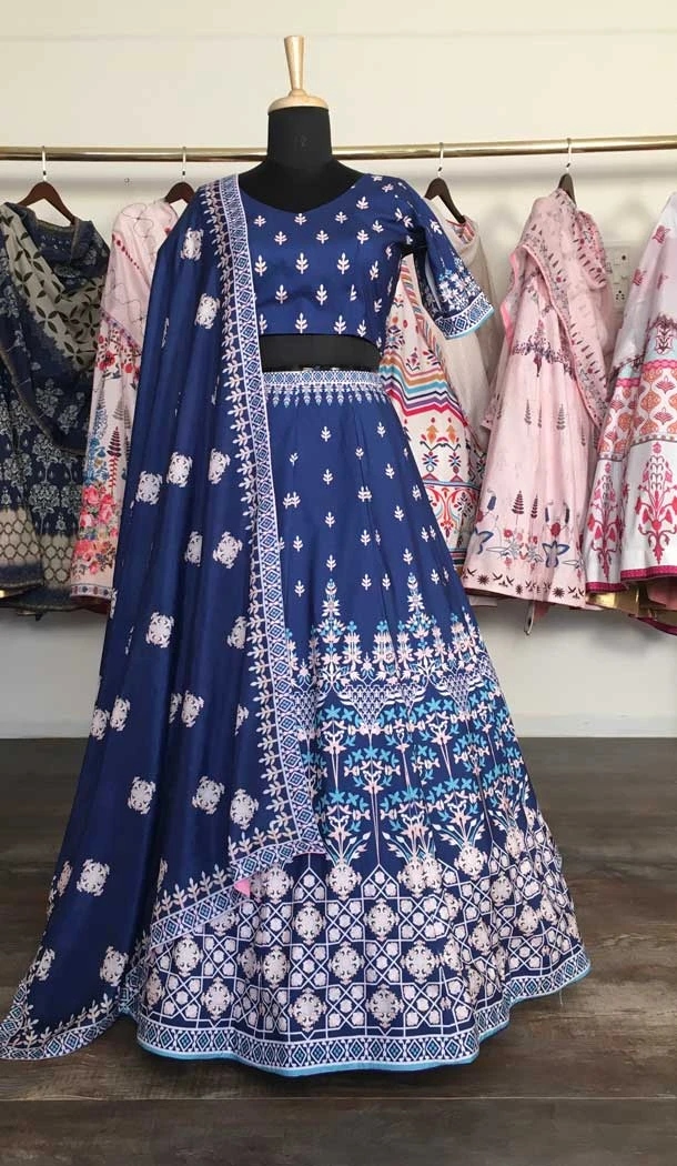 Gorgeous Navy Blue Color Vaishali Silk Printed Work Function Wear Lehenga Choli -489158413