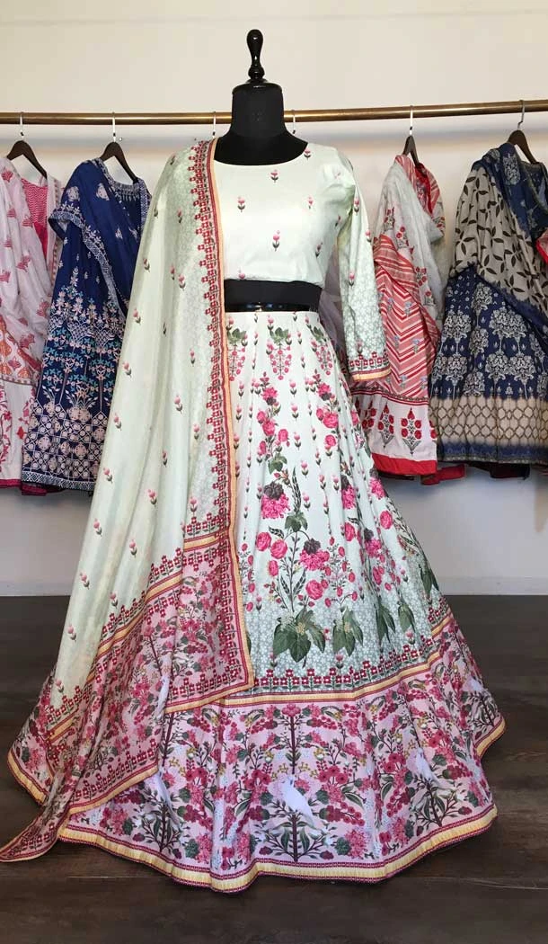 Vaishali Silk White Color Printed Work Function Wear Lehenga Choli -489158415