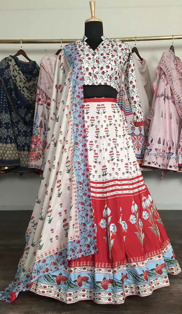 Function Wear White Color Vaishali Silk Printed Work Lehenga Choli -489158417